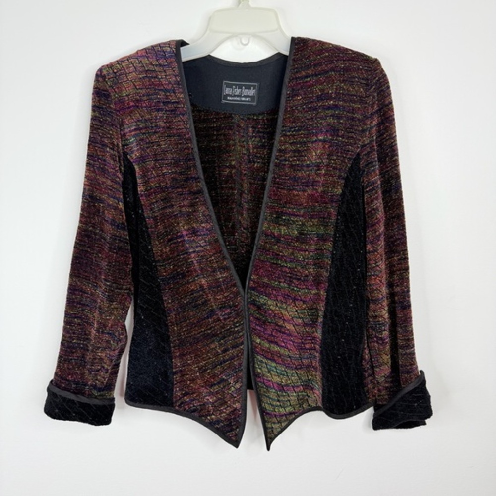 Vtg Laura Fisher-Bonvallet Soft Chenille‎ Multicolored Blazer Shoulder Pads Sz 1